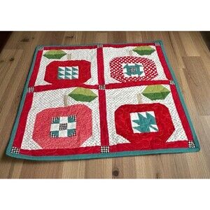 Handmade Quilted Apple Spice Pattern Table Topper Wall Hanging Textile Art 20x20